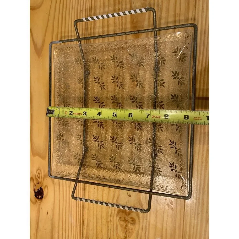 Vintage MCM Rojack Serving Square‎ Glass Gold Leaf 9